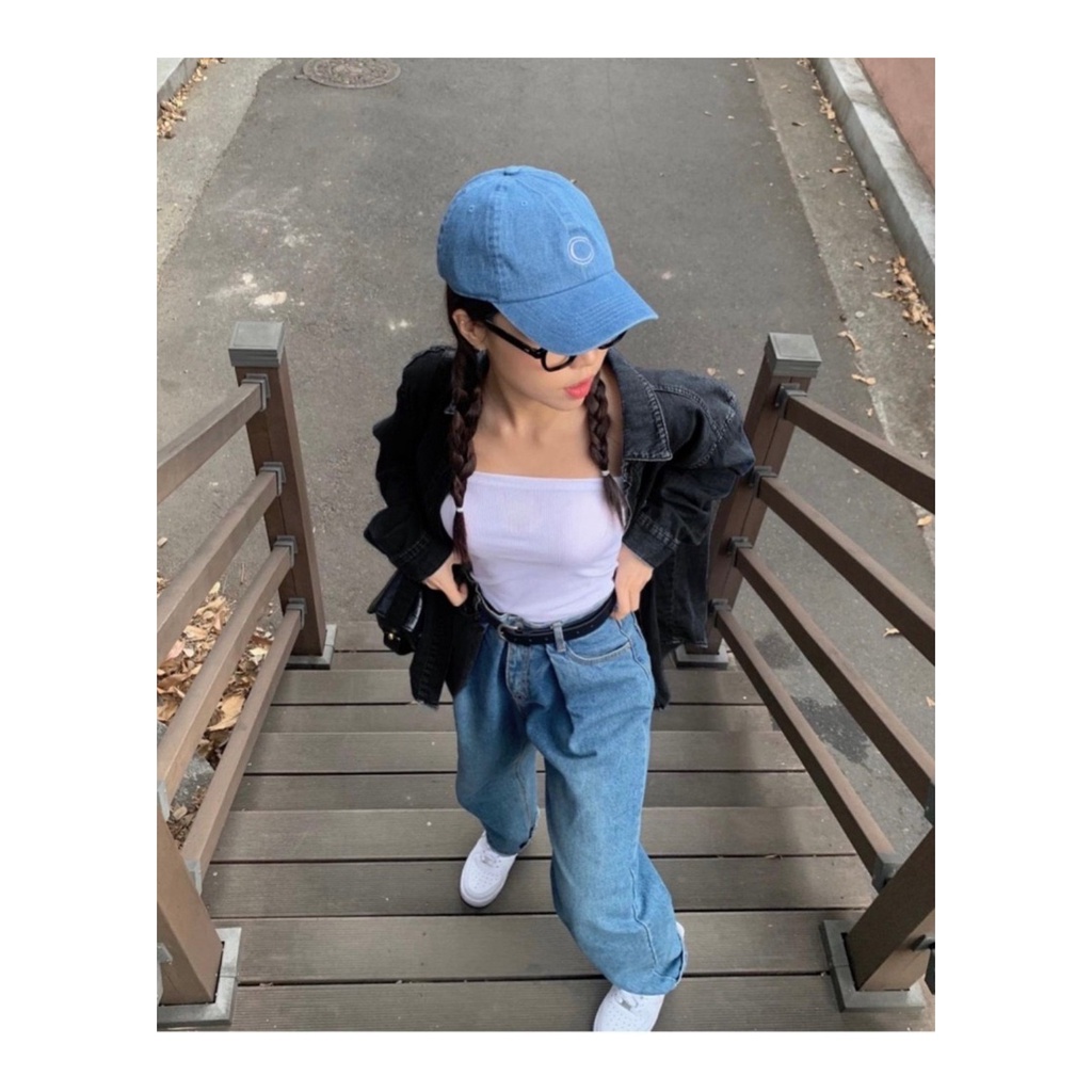 Mũ Lưỡi Trai Denim In Chữ Hye Kyo Phong Cách Đường Phố Hàn Quốc Thời Trang Cho Cặp Đôi