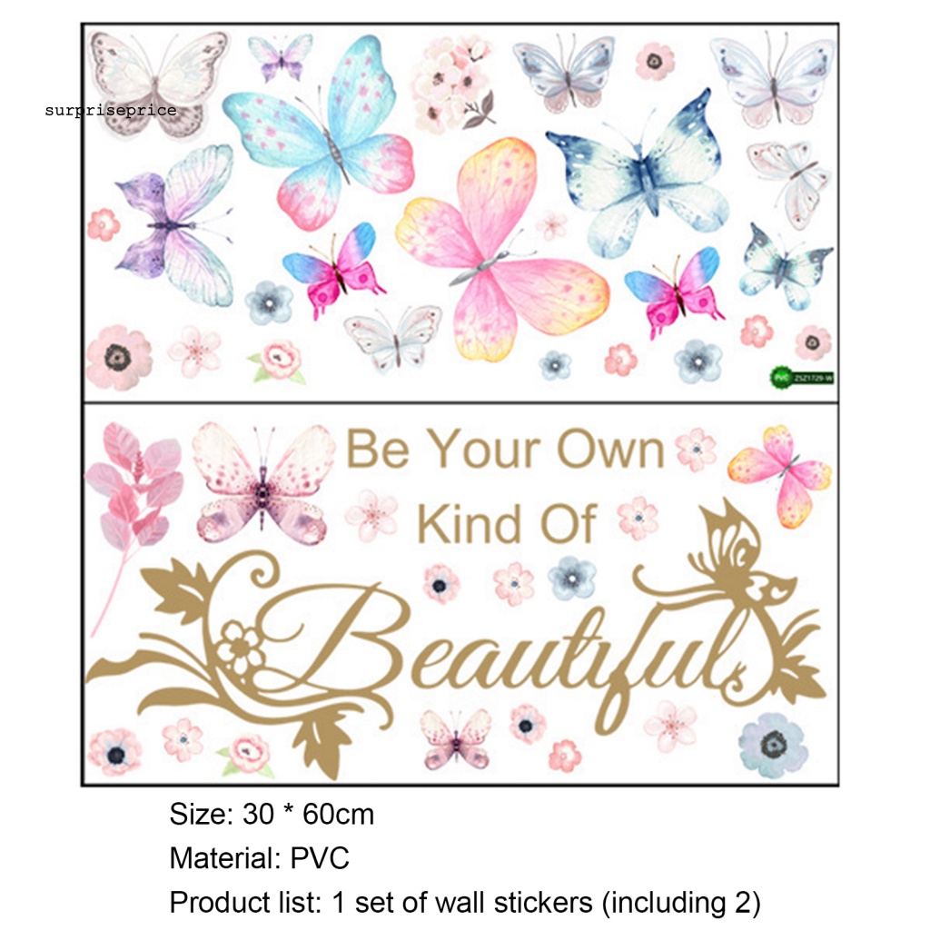 Set 2 Sticker Dán Tường Tự Dính Họa Tiết Bướm Và Chữ Dễ Thương Để Trang Trí Phòng Học