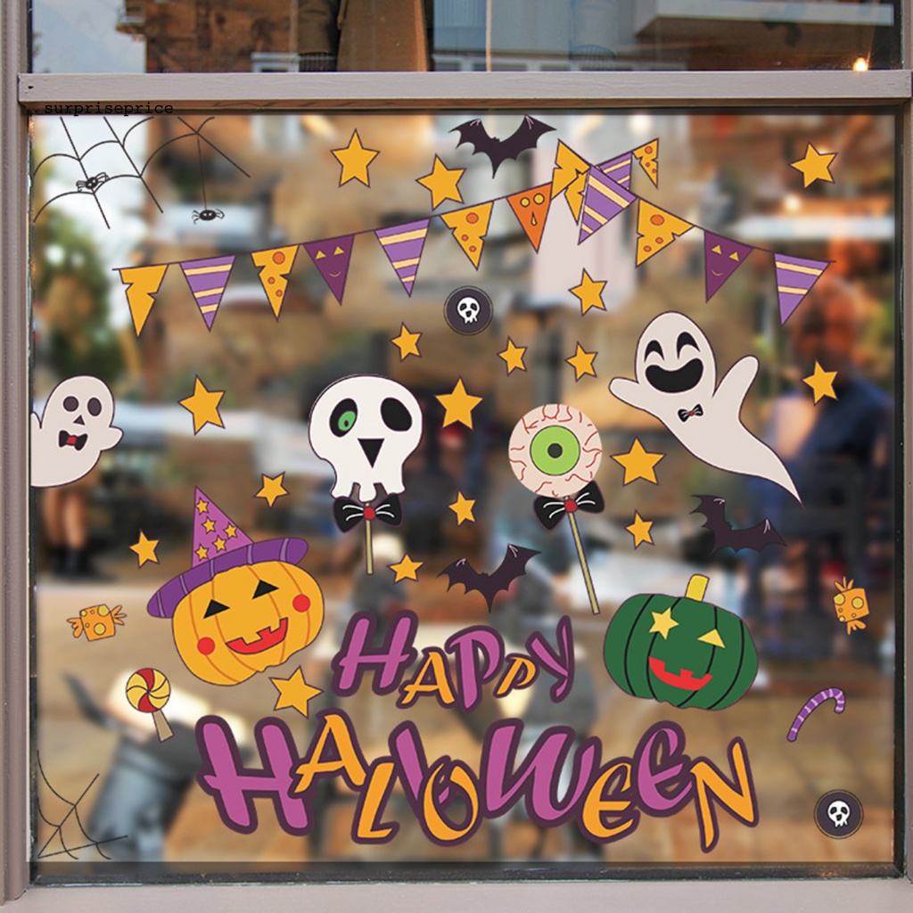 Bộ 2 Đề Can Dán Tường Tự Dính Họa Tiết Hoạt Hình Bí Ngô Ma Quái Trang Trí Halloween