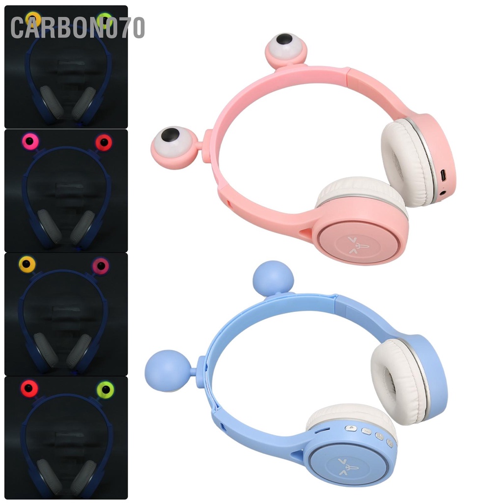 Carbon070 Tai nghe Bluetooth trẻ em hoạt hình đôi mắt to dễ thương cho có micrô đèn LED
