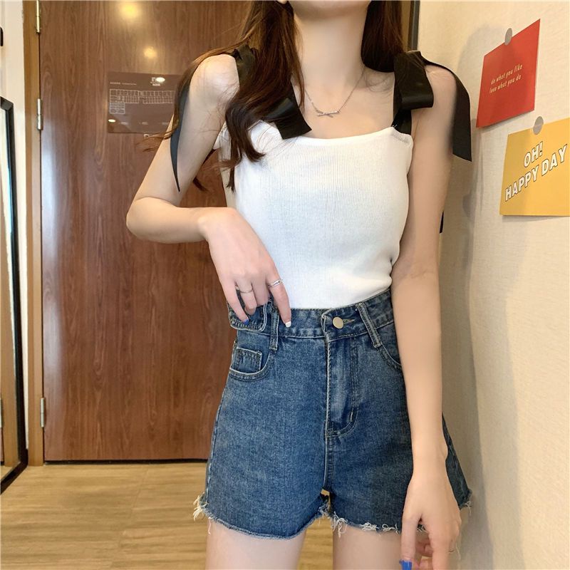 Áo Croptop Hai Dây Thắt Nơ Ôm Dáng Co Giãn Thời Trang 2023 Cho Nữ