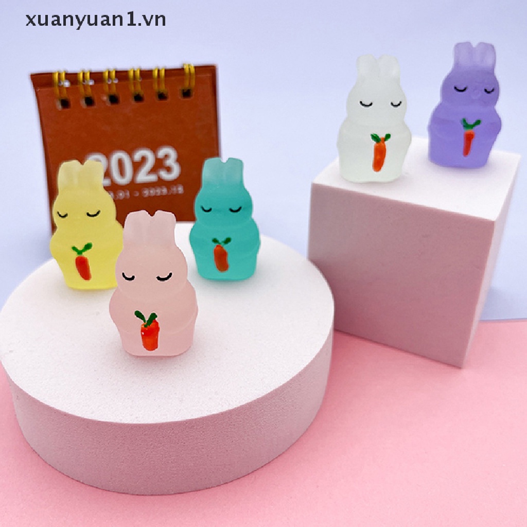 Set 2 Búp Bê Hình Thỏ Mini Bằng Nhựa Phát Quang Xinh Xắn Dùng Để Trang Trí