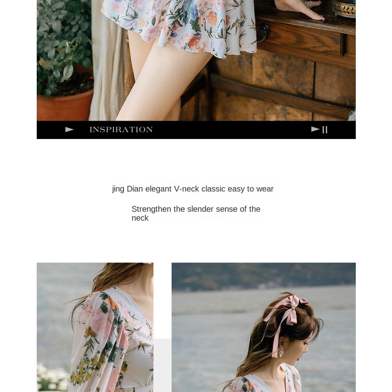 Bộ Đồ Bơi Một Mảnh Ôm Dáng Tay Dài In Họa Tiết Hoa Thời Trang Mới 2023 Cho Nữ