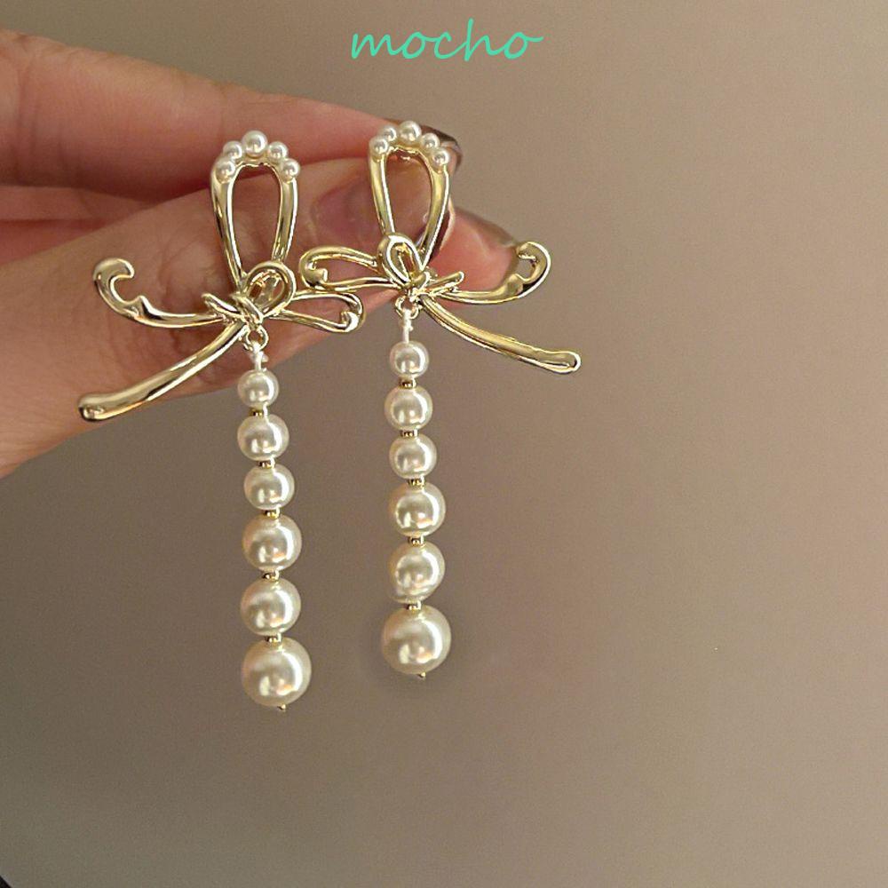 Bông Tai Dáng Dài Đính Nơ Phối Tua Rua Thời Trang Cho Nữ