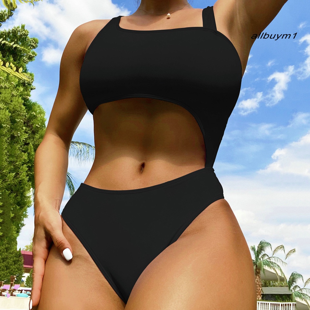 Bộ Đồ Bơi Bikini Màu Trơn Có Đệm Ngực Không Gọng Dây Mỏng Vừa Vặn Cho Nữ