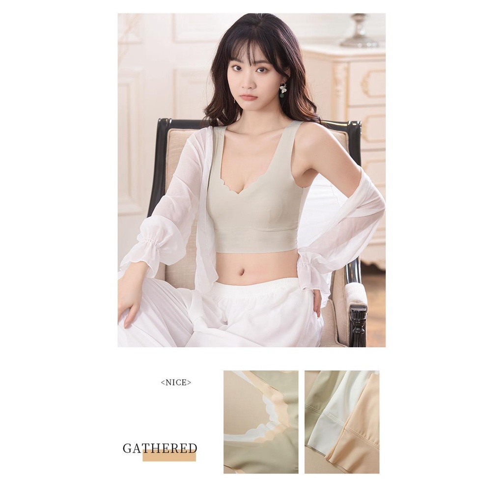 Mới Áo Ống Bằng Lụa Lạnh Mỏng Tích Hợp Miếng Dán Ngực Chống Chói Hình Tai Thỏ Phong Cách Pháp Cho Nữ