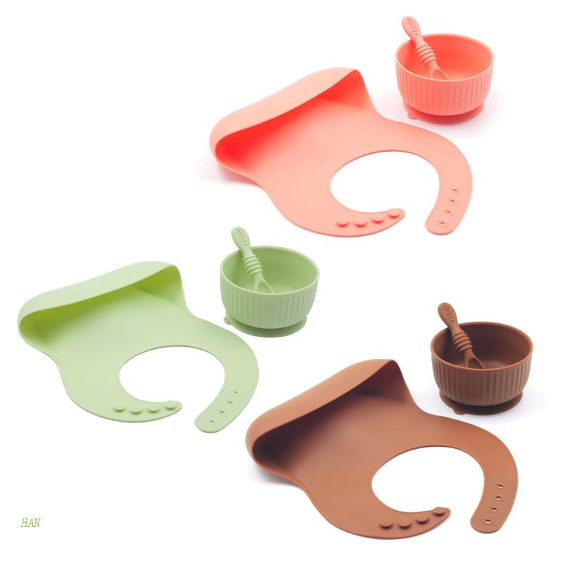 Set 3 Món Gồm Bát + Muỗng + Yếm Ăn Bằng Silicone Cho Bé