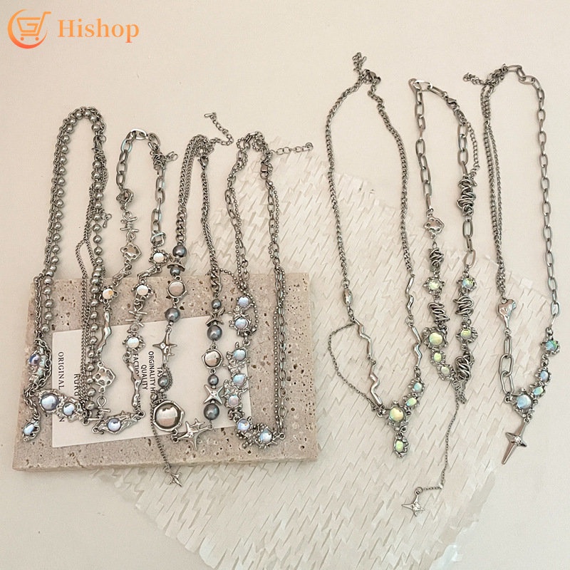 Bộ Trang Sức Vòng cổ Vòng Tay Dạng Chuỗi Hạt Mặt Trăng Và Thánh Giá Màu Bạc Thời Trang Cho Nữ