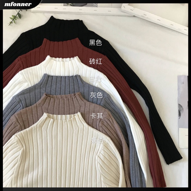 Áo Sweater Dệt Kim Cổ Lọ Màu Sắc Thanh Lịch Cho Nữ