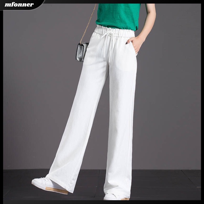 Quần Dài Nữ Ống Rộng Lưng Cao Màu Trơn Thời Trang