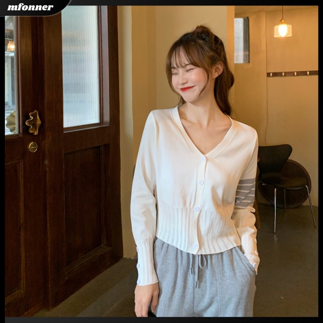Áo Cardigan Dệt Kim Tay Dài Dáng Rộng Cổ Chữ V Màu Sắc Đơn Giản Cho Nữ
