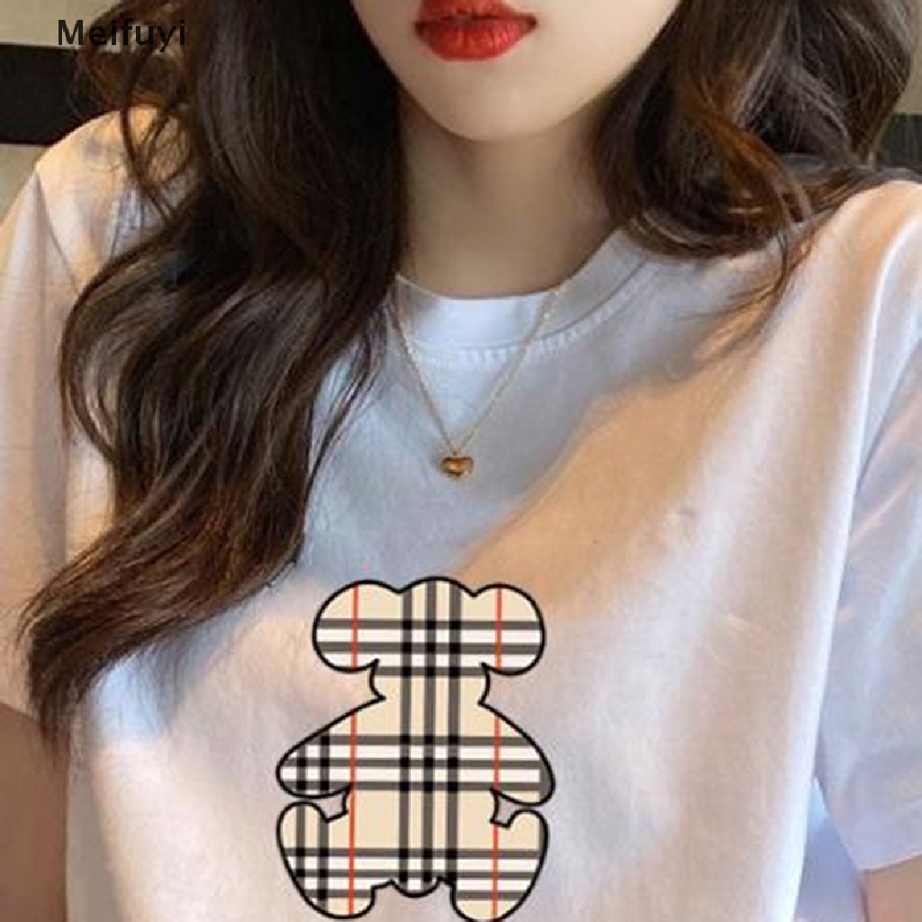 Áo Thun Nữ Cổ Tròn Ngắn Tay In Hình Gấu Đơn Giản