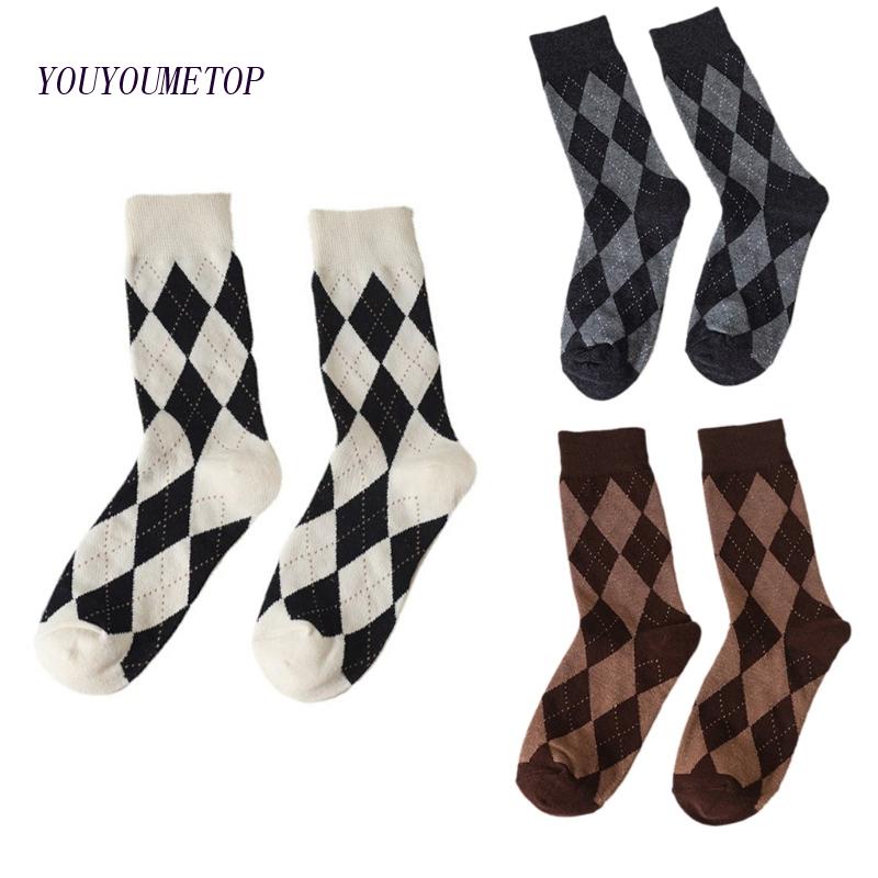 Youyo Vớ Cotton Unisex Màu Tương Phản In Họa Tiết Kẻ Sọc Phong Cách Đại Học