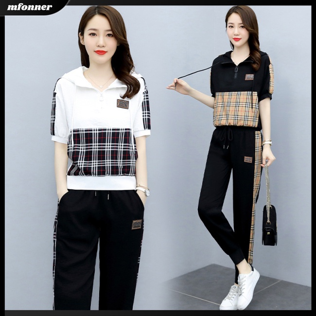 Set Đồ Thể Thao 2 Món Áo Hoodie Tay Ngắn Phối Quần Dài Thời Trang Năng Động Cho Nữ