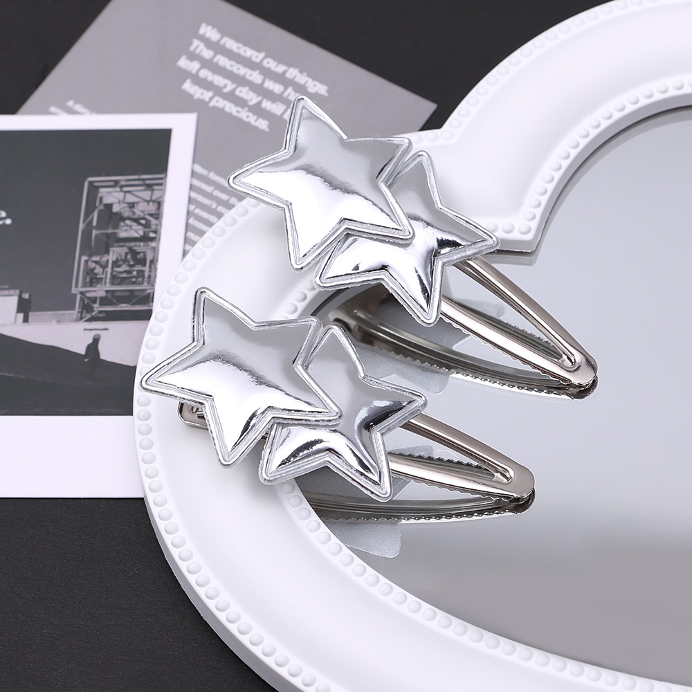 Kẹp Tóc Hình Ngôi Sao Năm Cánh Bằng Da PU Màu Bạc Thời Trang Cho Nữ Y2K