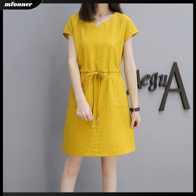 Đầm Tay Ngắn Cổ Chữ V Dáng Rộng Thời Trang Mùa Hè Xinh Xắn Cho Nữ