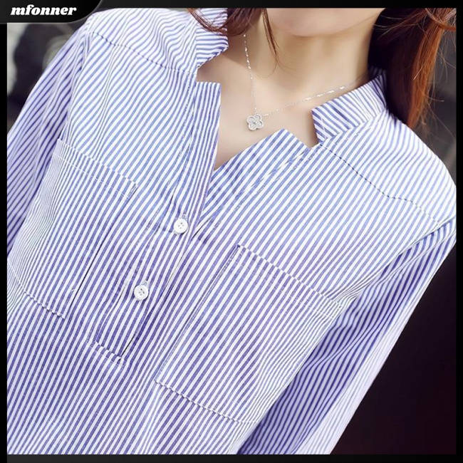 Áo Sơ Mi Kẻ Sọc 2 Nút Thoáng Khí Thời Trang Cho Nữ