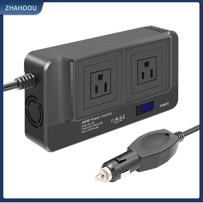 ☃Nhà Cửa☃ Bộ Chuyển Đổi Nguồn Điện 200w 12v Sang 110v Màn Hình Led Kỹ Thuật Số Phích Cắm US Cho Xe Hơi
