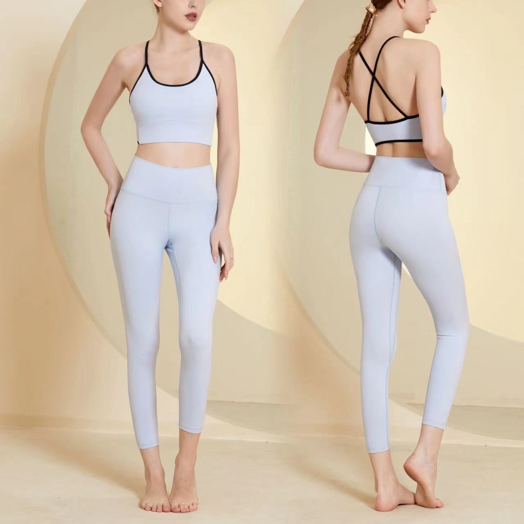 Bộ Đồ Tập Yoga Áo Ngực Thể Thao Dây Chéo Sau Lưng Không Đường May