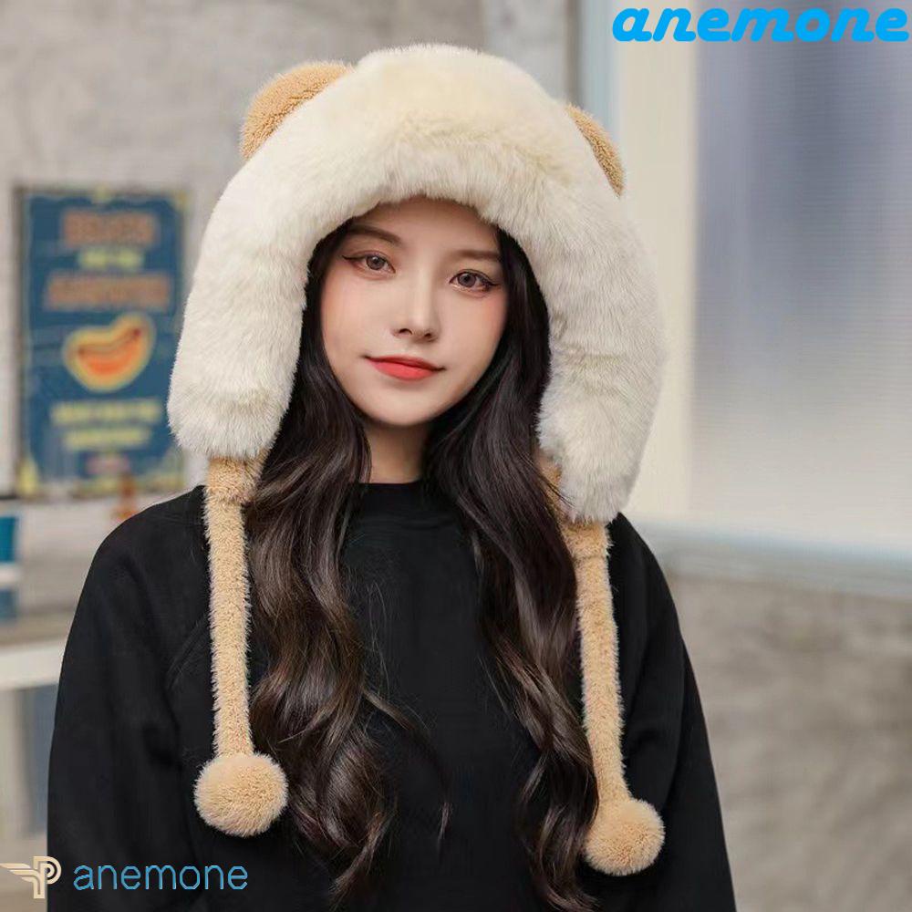 Mũ Trùm Đầu Giữ Ấm Tai Gấu Bông Mềm Mại Chống Gió Mùa Đông Cho Nữ