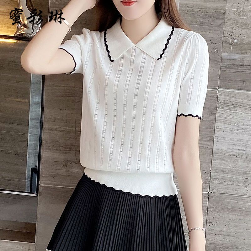 Áo Dệt Kim Cổ Polo Chất Liệu Lụa Lạnh Thời Trang Mùa Hè Cho Nữ