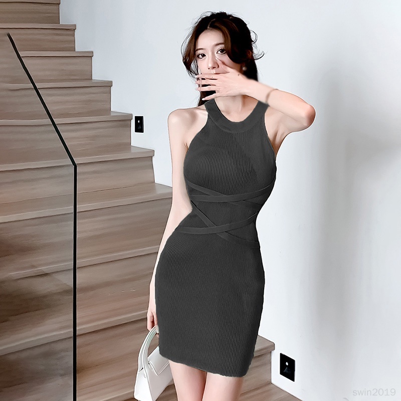 Đầm Ôm Dệt Kim Không Tay Màu Sắc Thời Trang Cho Nữ