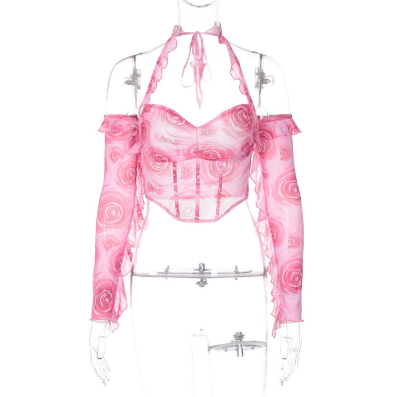 Áo Lửng Hai Dây Cổ Chữ V Họa Tiết Hoa Thời Trang Gợi Cảm Cho Nữ