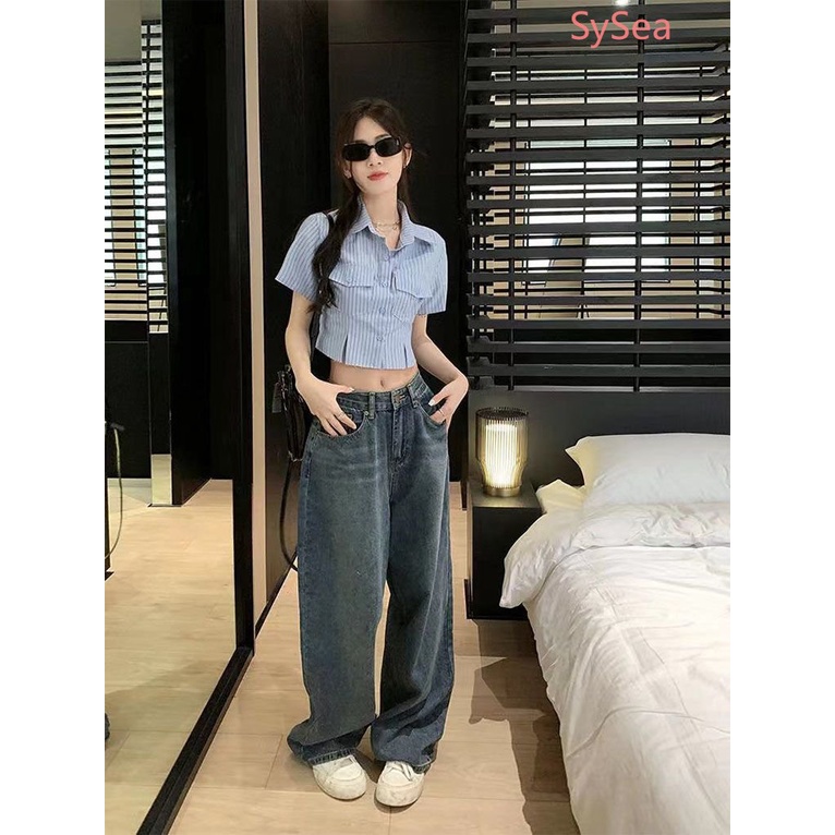 Áo Sơ Mi Ngắn Kẻ Sọc Thời Trang Mùa Hè Hàn Quốc Cho Nữ