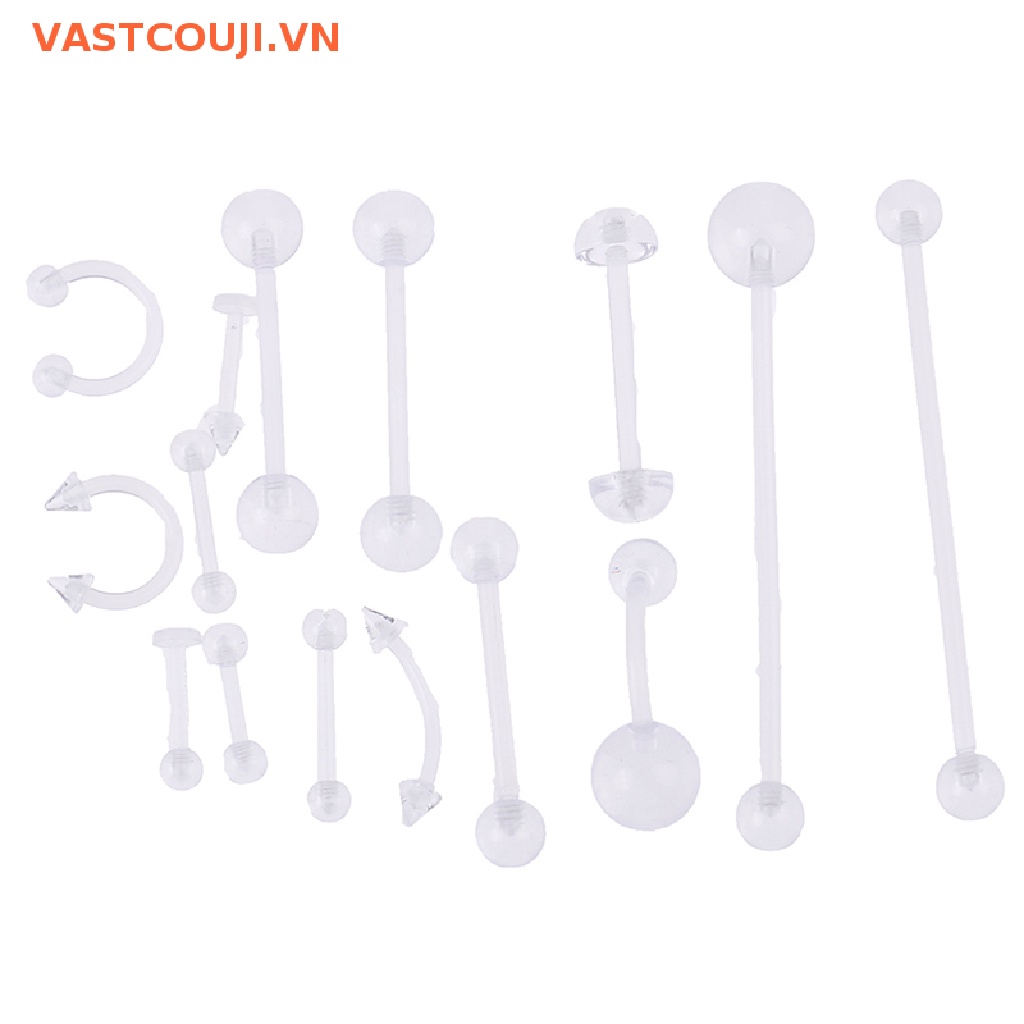 Set 15 Khuyên Xỏ Cơ Thể / Lưỡi / Môi / Rốn Trong Suốt
