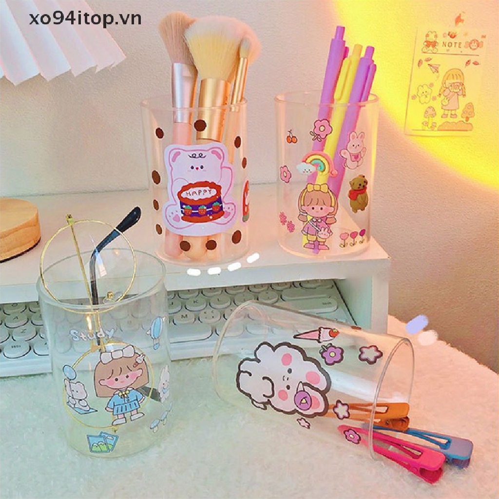Hộp Đựng Bút / Cọ Trang Điểm Bằng Acrylic Trong Suốt Hình Tròn / Vuông Sức Chứa Lớn Tiện Dụng Cho Trường Học / Văn Phòng
