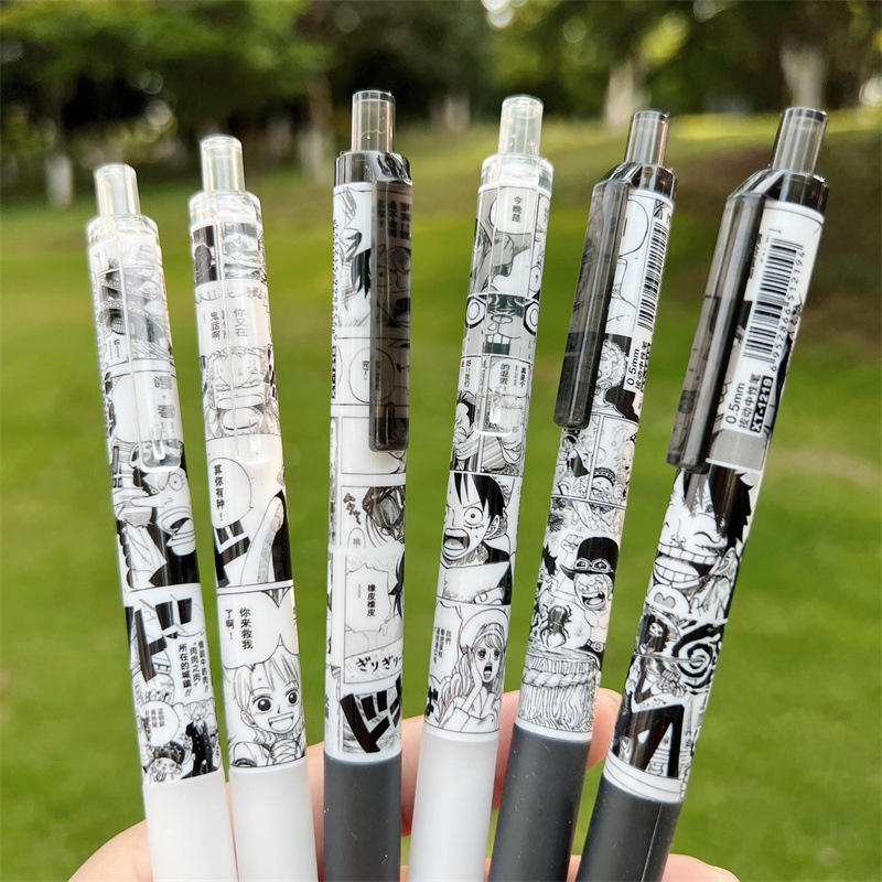 Set 6 Bút Mực Gel Ngòi 0.5mm Họa Tiết Hoạt Hình One Piece