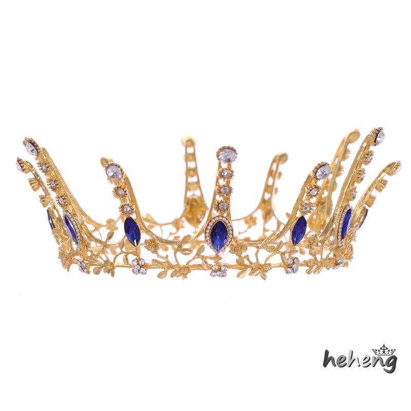 Vương Miện Đính Đá Pha Lê Xanh Dương Lớn Thời Trang