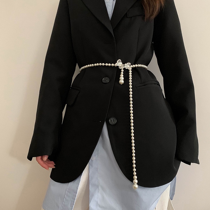 Haimeikang Thắt Lưng Dây Mảnh Đính Ngọc Trai Thời Trang Phong Cách Hàn Quốc Cho Nữ