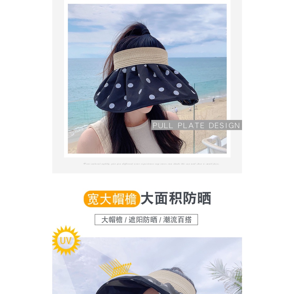 Nón Rộng Vành Phối Nơ Họa Tiết Chấm Bi Xinh Xắn Dành Cho Nữ