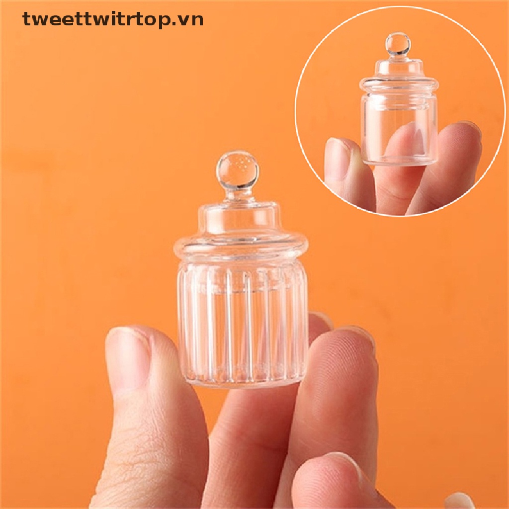 Lọ Thủy Tinh Đựng Kẹo Có Nắp Nhỏ Xinh Trang Trí Nhà Búp Bê 1: 12