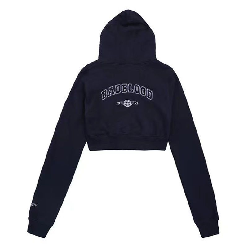 Bộ Đồ Thể Thao Áo Khoác Cardigan Ngắn Có Mũ Trùm Thêu Hình Badblood Có Khóa Kéo Cho Nữ