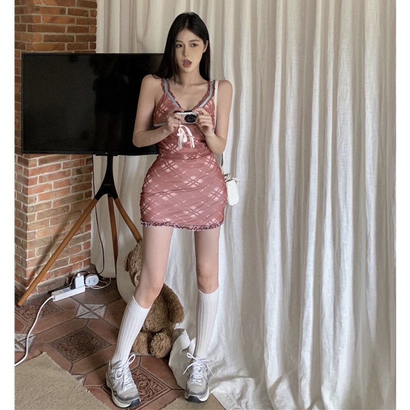 Áo Hai Dây Cổ Chữ v Màu Sắc Tương Phản Thời Trang