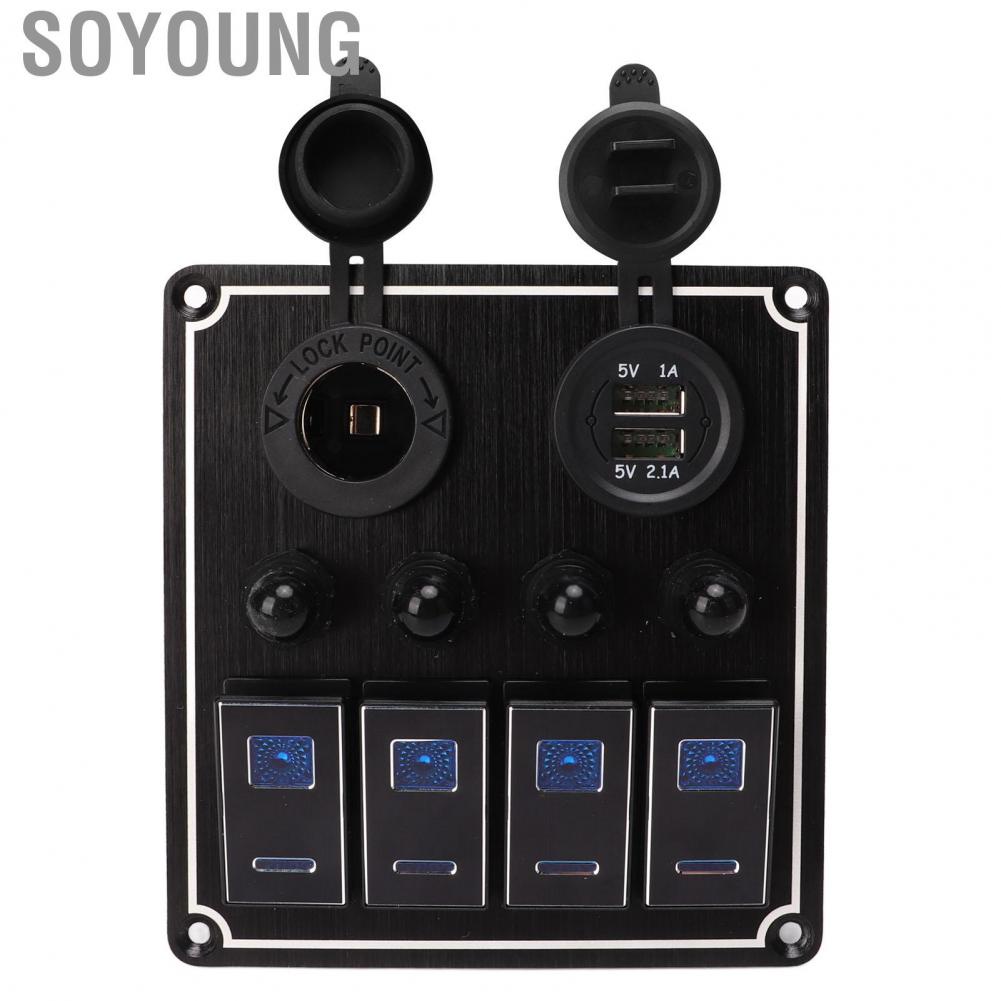 Soyoung 4 Gang Rocker Switch Panel with USB  Socket Toggle ON Off Combination for Caravan Yacht Cars RVs