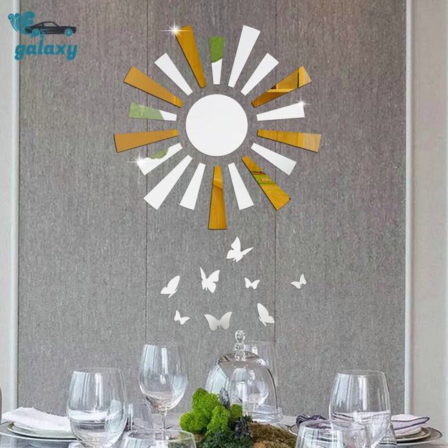 Galaxy Miếng Dán Tường Tráng Gương Acrylic Hình Hoa Hướng Dương / Bướm Phản Quang Trang Trí Nhà Cửa