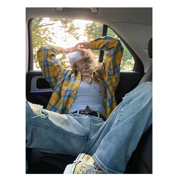 Áo Sơ Mi Tay Ngắn Họa Tiết Kẻ Sọc Màu Vàng Phong Cách Cổ Điển Thời Trang Xuân Thu 2023 Cho Nam Và Nữ