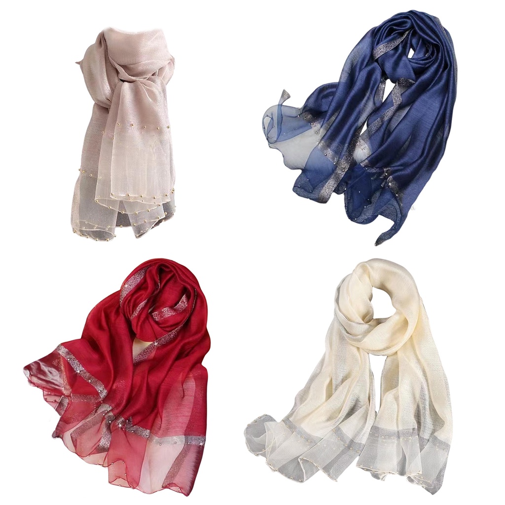 Khăn Choàng Cổ Lụa Mỏng Xuyên Thấu Màu Sắc Tương Phản Khô Nhanh Dùng Khi Đi Tiệc