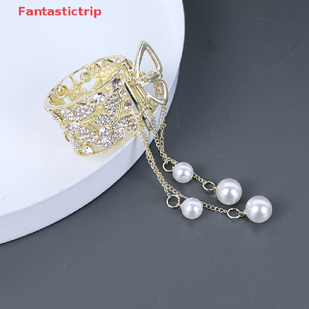 Kẹp Tóc Đính Đá Ngọc Trai Phối Tua Rua Cố Định Tóc Đuôi Ngựa Thời Trang Cho Nữ