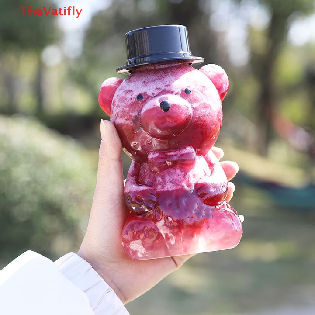 Bình Nước Trong Suốt Hình Gấu 500ml Kèm Ống Hút Tiện Dụng