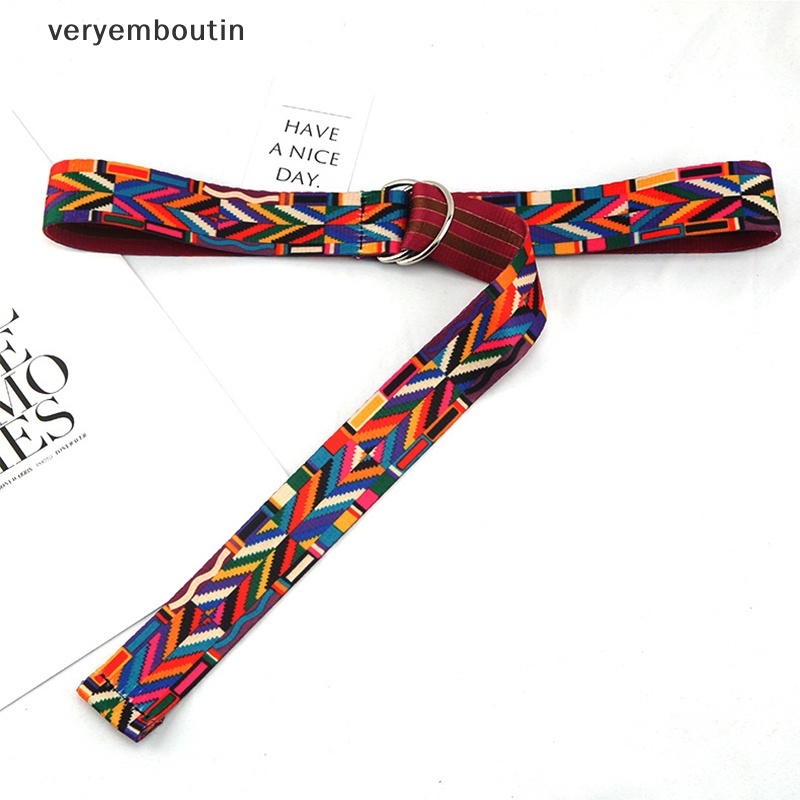 Thắt Lưng Vải Canvas Khóa Chữ D in Họa Tiết Phong Cách Bohemian Thời Trang Cho Nữ