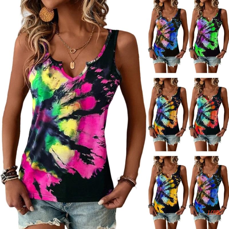 Xiangbao Áo Tank Top Cổ Chữ V Dáng Rộng Màu Nhuộm Thoải Mái Thời Trang Mùa Hè Cho Nữ