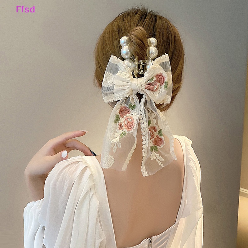 {Ffsd} Kẹp Tóc Thắt Nơ Bằng Vải Thêu Hoa Hồng Phối Ren Đơn Giản Phong Cách Hàn Quốc Dành Cho Bạn Gái *