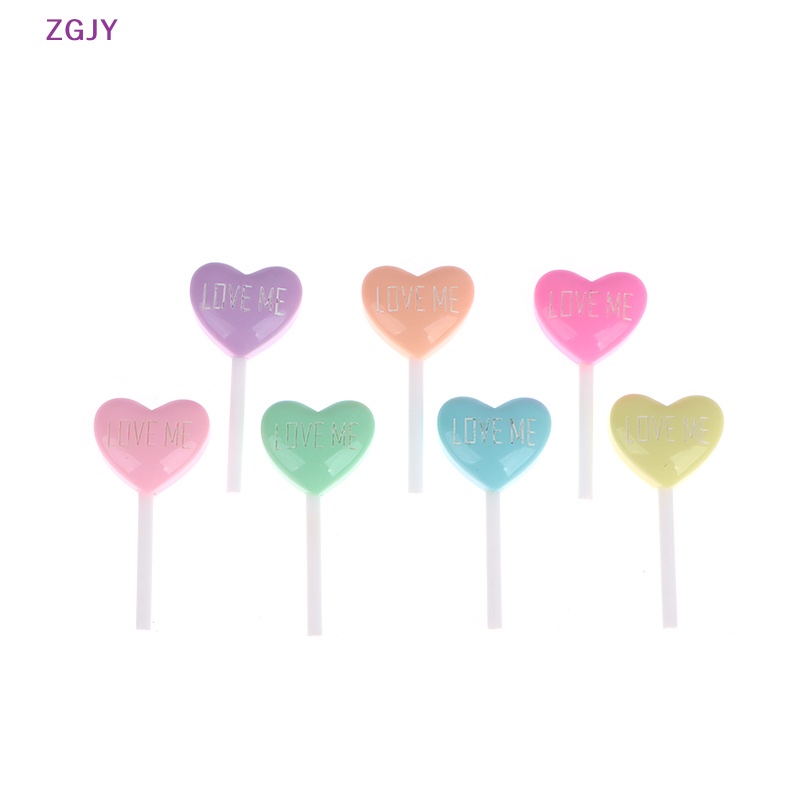 Set 10 Mô Phỏng Kẹo Mút Trái Tim Bằng Resin Cabochon Giả DIY Mới