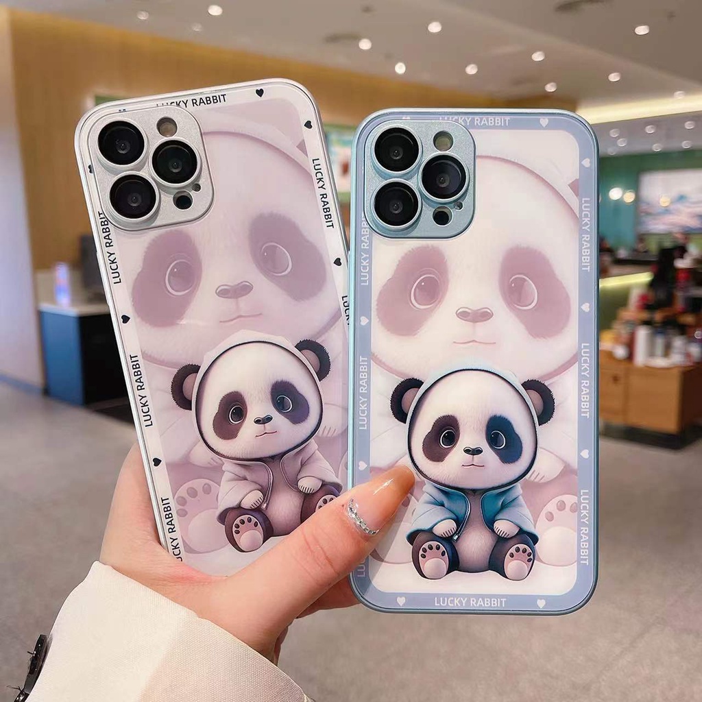 Ốp Điện Thoại Silicon Dẻo Tráng Gương Hình Gấu Trúc Thời Trang Cho iPhone 11 12 13 14 PRO MAX XR XS 7 8 Plus