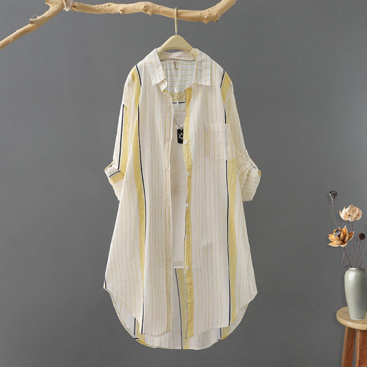 Áo Khoác Sơ Mi Chiffon Dáng Rộng Họa Tiết Kẻ Sọc Thời Trang Chống Nắng Cho Nữ