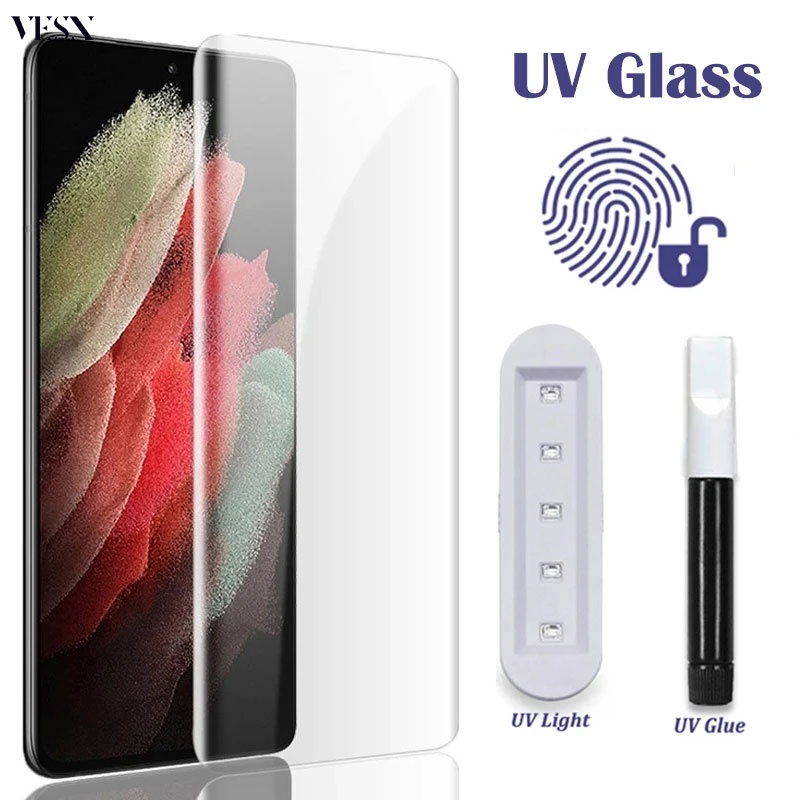 Dán keo UV cao cấp Kính cường lực màn cong Cho Samsung Galaxy ss S23 S22 S21 S20 Note 20 Ultra S10 S9 S8 10 9 8 Plus 4G 5G 2023